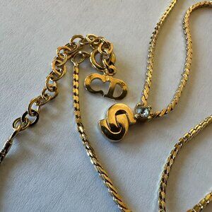 Christian Dior Gold Plated 17" chain with CD Pendant and Crystal Accent